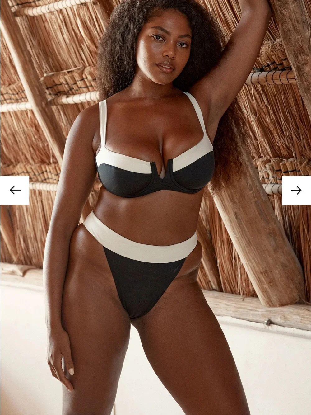 Monday Swimwear Clovelly Bikini Top Black & Cream V-Notch Balconette